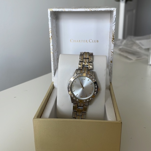 Charter Club Two Tone Crystal Accent Bracelet Watch 28mm - Picture 1 of 9